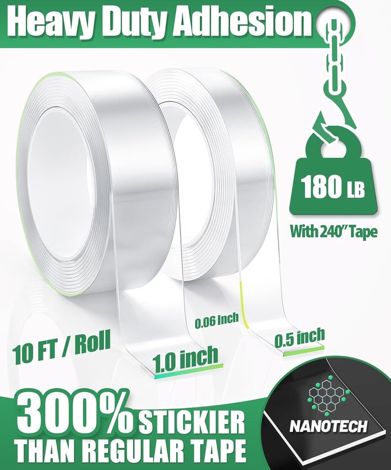 Midsea Extra Strong Double Sided Tape Heavy Duty - 240" x 1.0" & 0.5" - Removable Two Sided Nano Mounting Adhesive for Wall, Posters, Rug, Picture Hanging - Teacher, Dorm Room, Office & Outdoor Essentials - Image 3